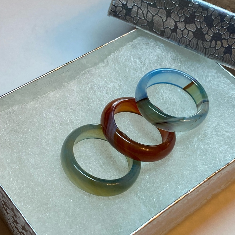 Natural Agate Three Stackable Bands Ring - image 5